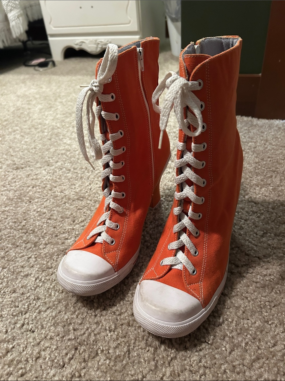 Bakers Orange Lace-Up High-Top Wedge Boots with White Laces